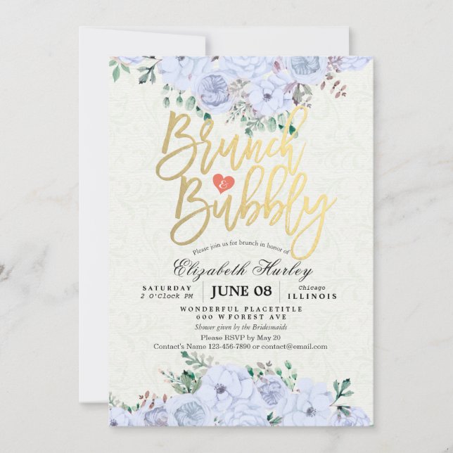 Invitation Brunch Bubbly Fête des mariées Chic Aquarelle Flor (Devant)
