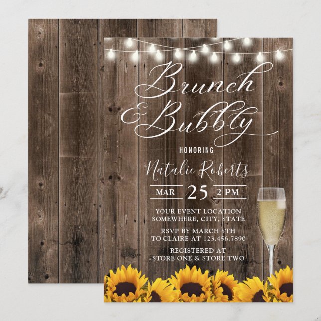 Invitation Brunch & Bubbly Fête des mariées de tournesol rust (Devant / Derrière)