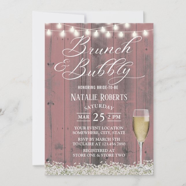 Invitation Brunch & Bubbly Fête des mariées en bois de grange (Devant)