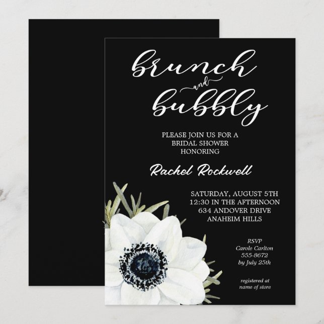 Invitation Brunch Bubbly Fête des mariées florale (Devant / Derrière)