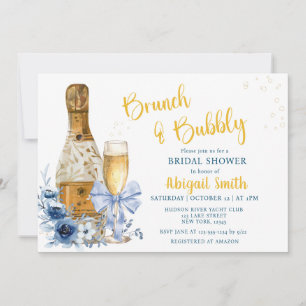 Invitation BRUNCH & BUBBLY Fête des mariées florale bleue