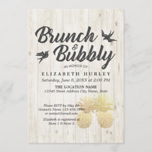 Invitation Brunch & Bubbly Fête des mariées Gold Ananas Bois