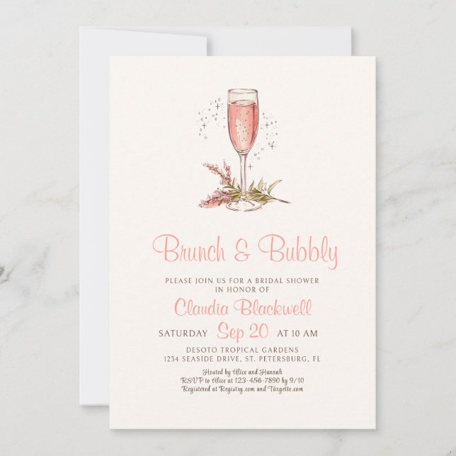 Invitation Brunch Bubbly Fête des mariées pricot (Devant)