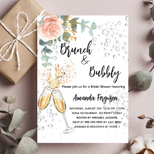 Invitation Brunch Bubbly Fête des mariées rose luxe floral