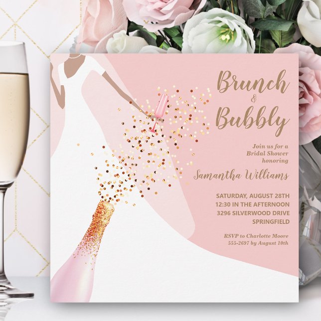 Invitation Brunch Bubbly Fête des mariées rose pâle (Créateur téléchargé)