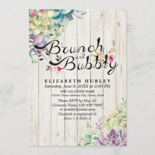 Invitation Brunch Bubbly Fête des mariées Succulent Bois rust