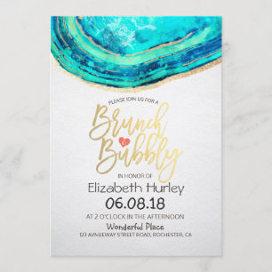 Invitation Brunch Bubbly Fête des mariées Turquoise Gold Agat