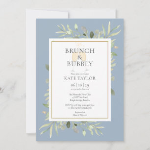 Invitation Brunch Bubbly Fête des mariées verdure Dusty Blue