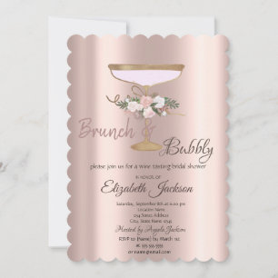 Invitation Brunch & Bubbly Floral Verre Réception de Mariage