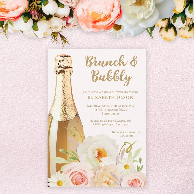 Invitation Brunch & Bubbly Garden Fête des mariées florale (Brunch & Bubbly blush garden flowers bridal shower invitations, INSTANT DOWNLOAD and/or PRINTED)