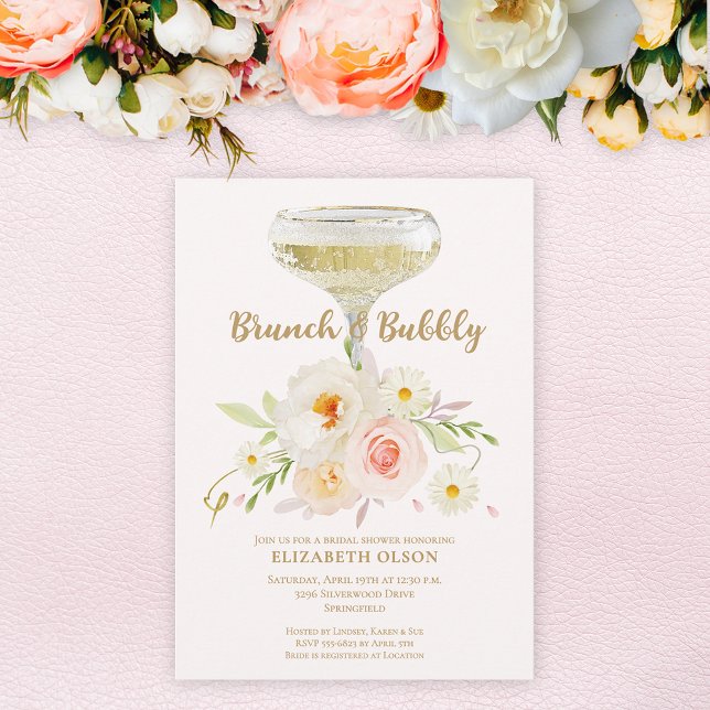 Invitation Brunch & Bubbly Garden Fête des mariées florale (Brunch & Bubbly blush garden flowers bridal shower invitations, INSTANT DOWNLOAD and/or PRINTED)