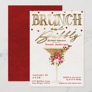 Invitation Brunch & Bubbly Gold Red Holiday Fête des mariées