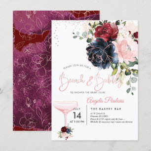 Invitation Brunch Bubbly Navy Bourgogne Blush H2 fleurs