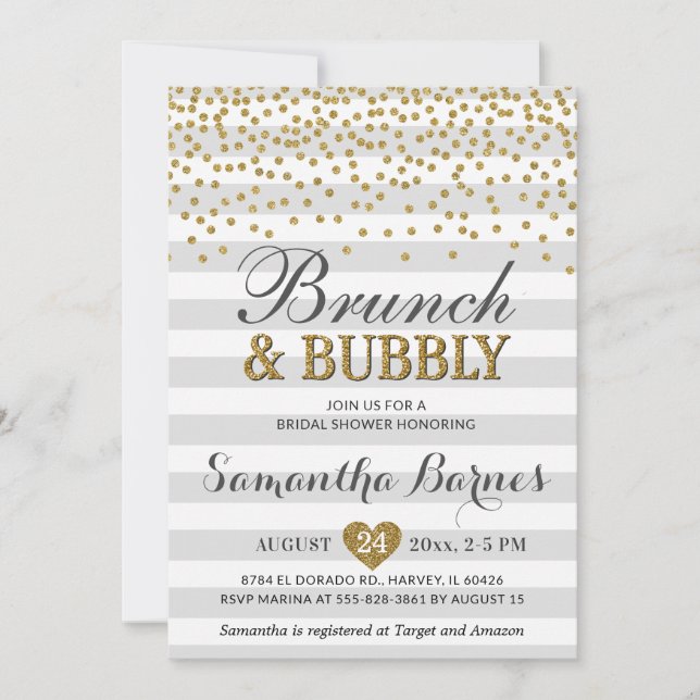 Invitation Brunch Bubbly Neutre Gris gris Fête des mariées ch (Devant)