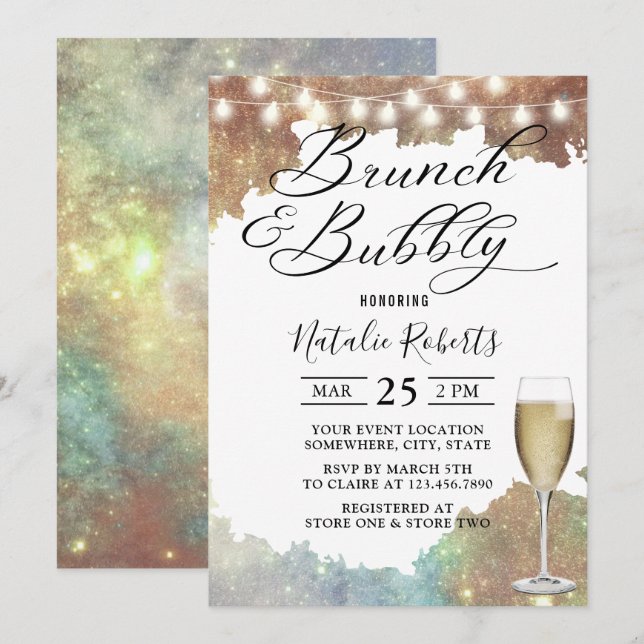 Invitation Brunch & Bubbly Parties scintillant moderne Fête d (Devant / Derrière)
