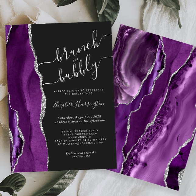 Invitation Brunch & Bubbly Purple Silver Agate Fête des marié (Créateur téléchargé)
