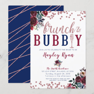 Invitation Brunch & Bubbly Rose Gold Champagne de la marine B