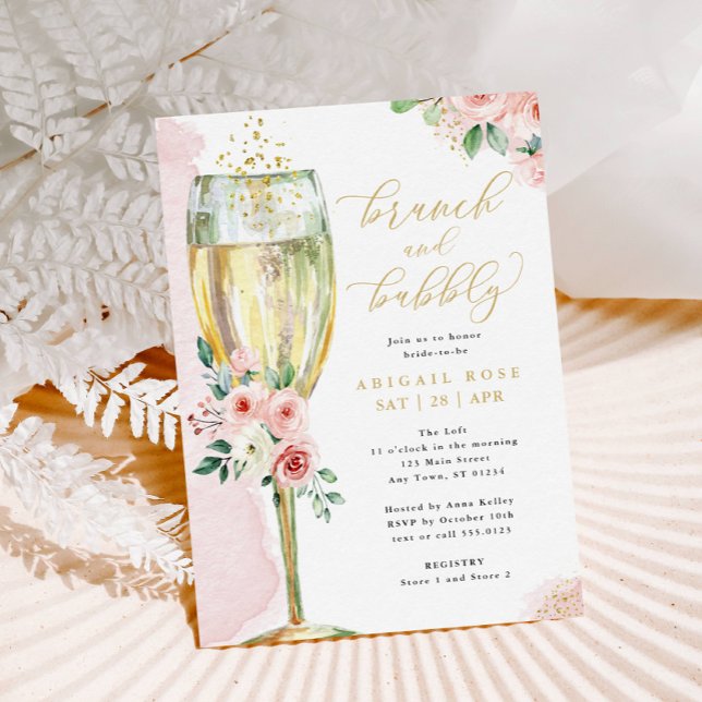 Invitation Brunch & Bubbly Rose Gold Floral Mariage (Créateur téléchargé)