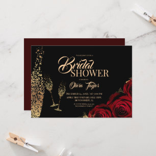 Invitation Brunch & Bubbly Roses Bourguignonnes Dorées pour E