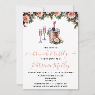 Invitation Brunch & Bubbly, Roses roses et verts, Fête des ma