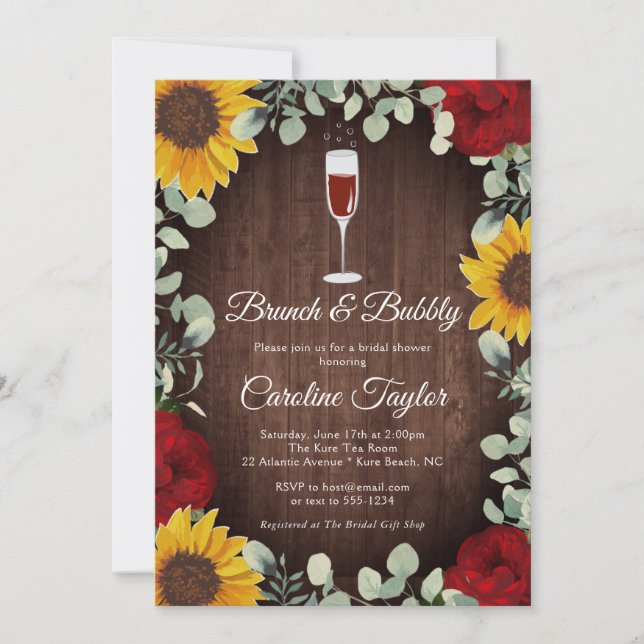 Invitation Brunch Bubbly tournesols Rose Fête des mariées à v (Devant)