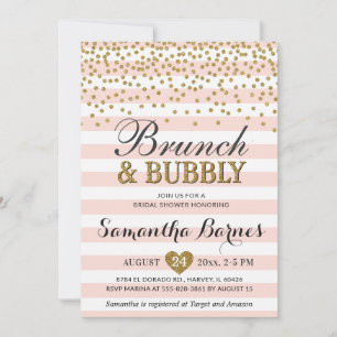 Invitation Brunch Bulles Rose Pâle Or Fête de Mariage