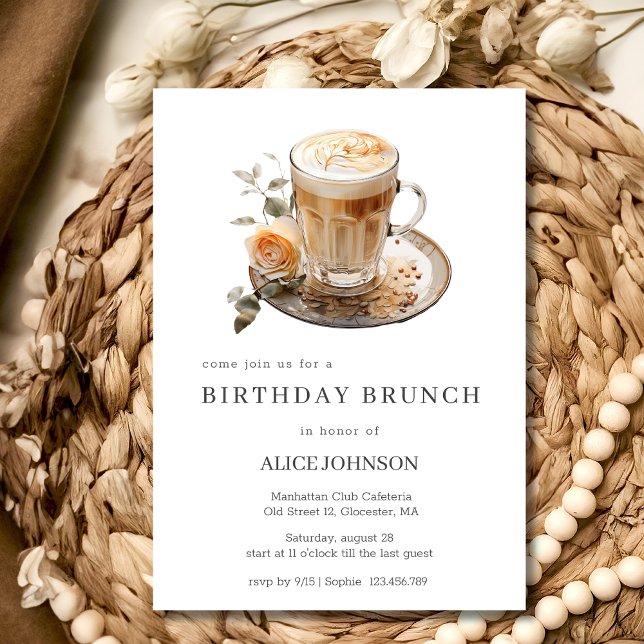 Invitation Brunch café avec aquarelle latte anniversaire (Créateur téléchargé)