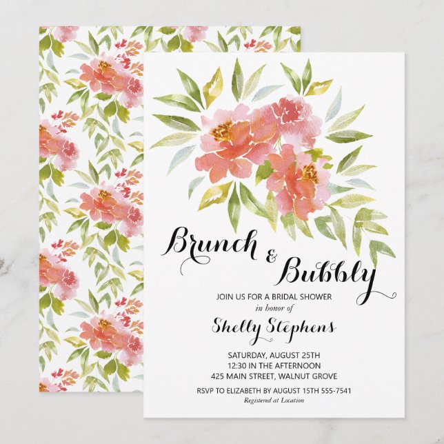Invitation Brunch Chic et Floral Bulles (Devant / Derrière)