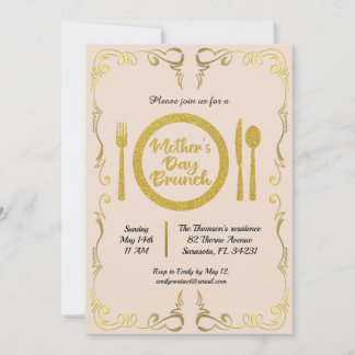 Invitation Brunch classique pour la fête des mères d'or