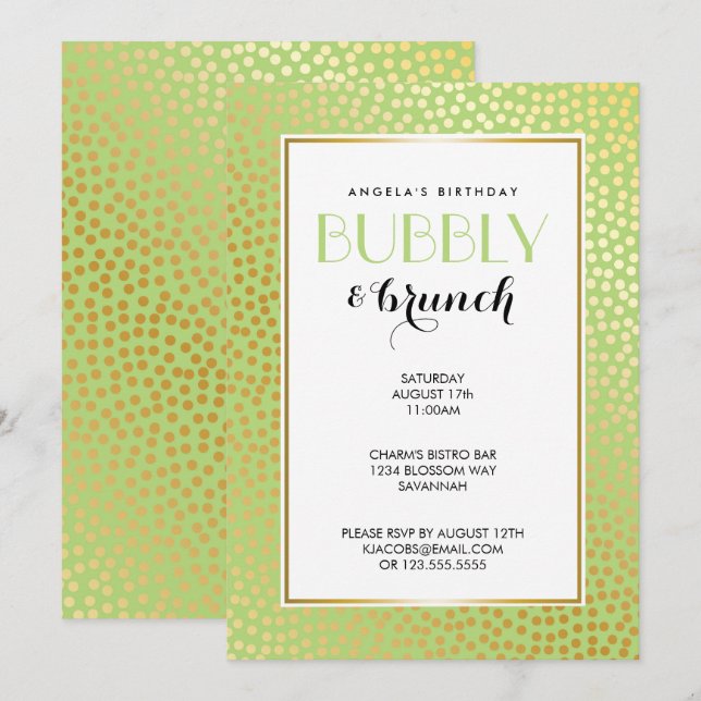 Invitation Brunch Confetti Pois Lime Gold (Devant / Derrière)