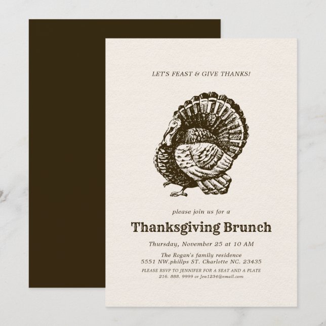 Invitation Brunch d'action de grâce pour la Turquie sauvage (Devant / Derrière)