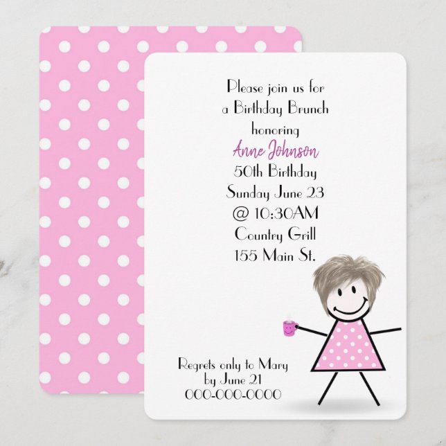 Invitation Brunch d'anniversaire 50 ans Stick Girl   (Devant / Derrière)