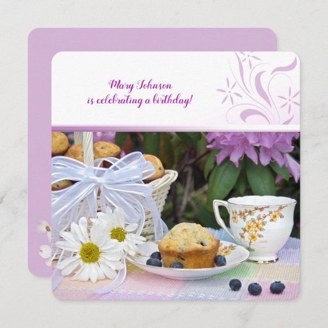 Invitation Brunch d'anniversaire aux muffins bleuets (Devant / Derrière)