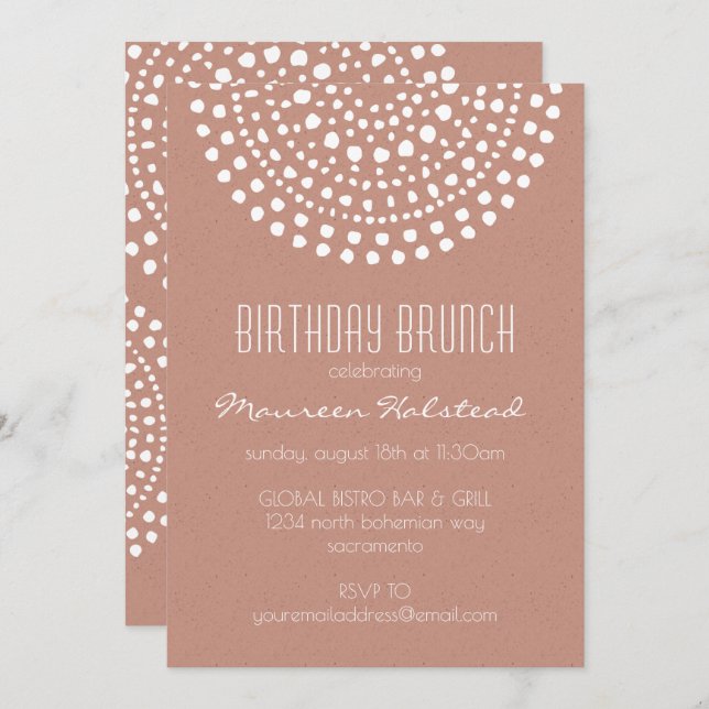 Invitation Brunch d'anniversaire Boho Bali sur cuivre (Devant / Derrière)