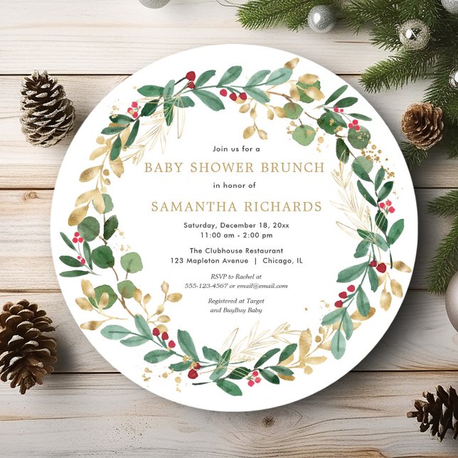 Invitation Brunch de baby shower à l'aquarelle de Noël (Créateur téléchargé)