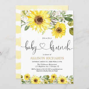 Invitation Brunch de bébé de Sunflower vert fleuri blanc