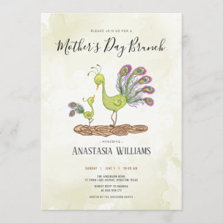 Invitation Brunch de jour de la mère de l'aquarelle Peacock