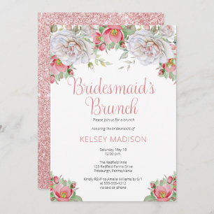 Invitation Brunch de la bonne serveuse rose blanche en fleurs