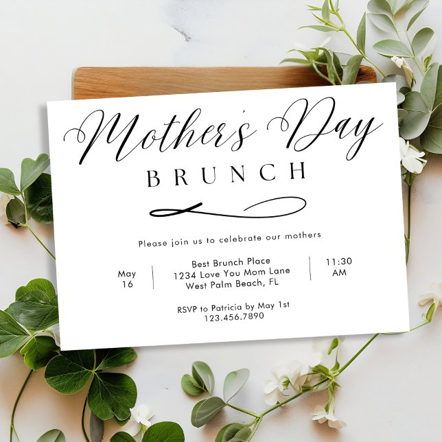 Invitation Brunch de la fête des mères avec un script simple  (Créateur téléchargé)