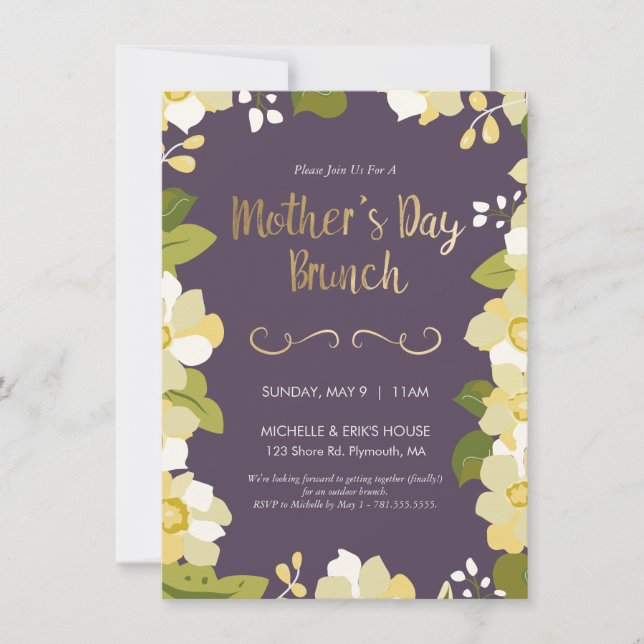 Invitation Brunch de la Fête des Mères - Elegant Floral Invit (Devant)