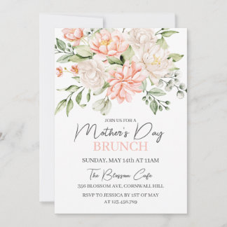 Invitation Brunch de la fête des mères Fleurs aquarelles rose