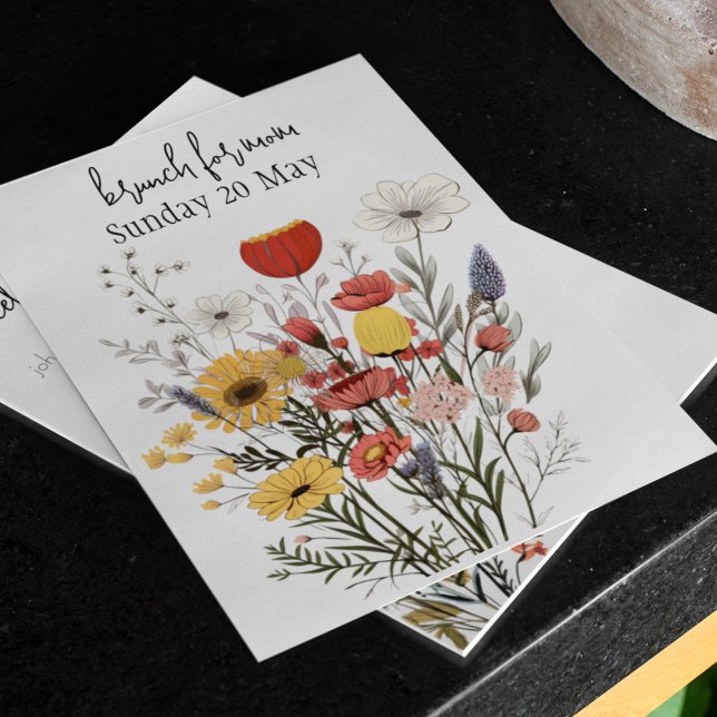 Invitation Brunch de la Fête des mères Fleurs sauvages rustiq (Rustic wildflower customizable Mother's Day Brunch invitation. )