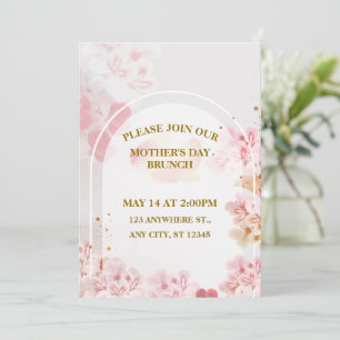 Invitation Brunch de la Fête des Mères, Floral rose aquarelle