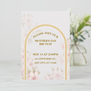 Invitation Brunch de la fête des mères, floral rose aquarelle