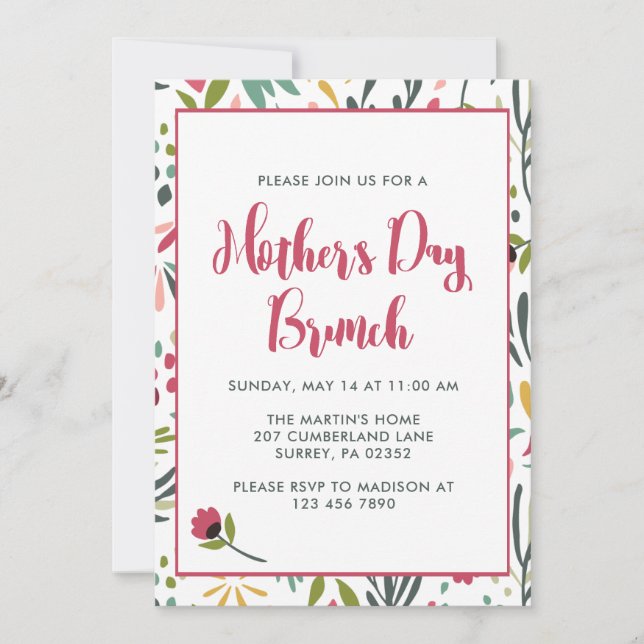 Invitation Brunch de la Fête des mères florales (Devant)