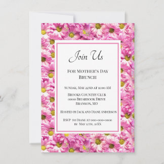 Invitation Brunch de la fête des Mères Pretty Pink Daisies 