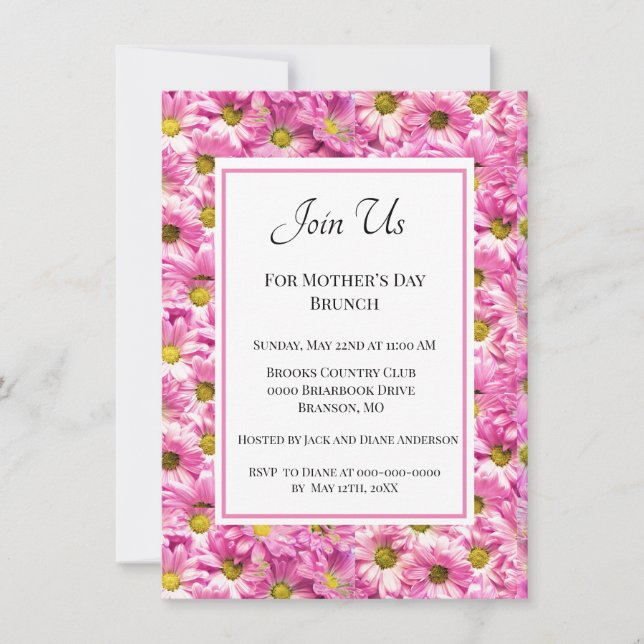 Invitation Brunch de la fête des Mères Pretty Pink Daisies  (Devant)