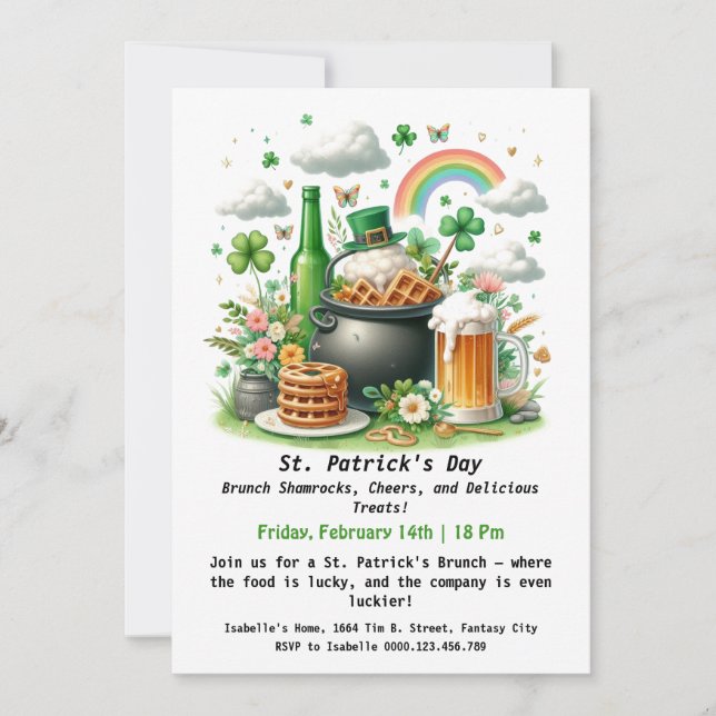Invitation Brunch de la Saint-Patrick – Trèfles, Acclamations (Devant)