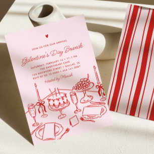 Invitation Brunch de la Saint-Valentin rose et rouge pour la