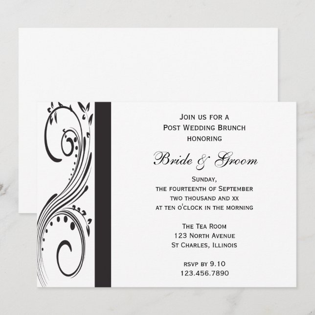 Invitation Brunch de lendemain de mariage aux tourbillons noi (Devant / Derrière)